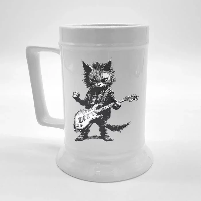 Rock And Roll Cat Guitar Front & Back Beer Stein