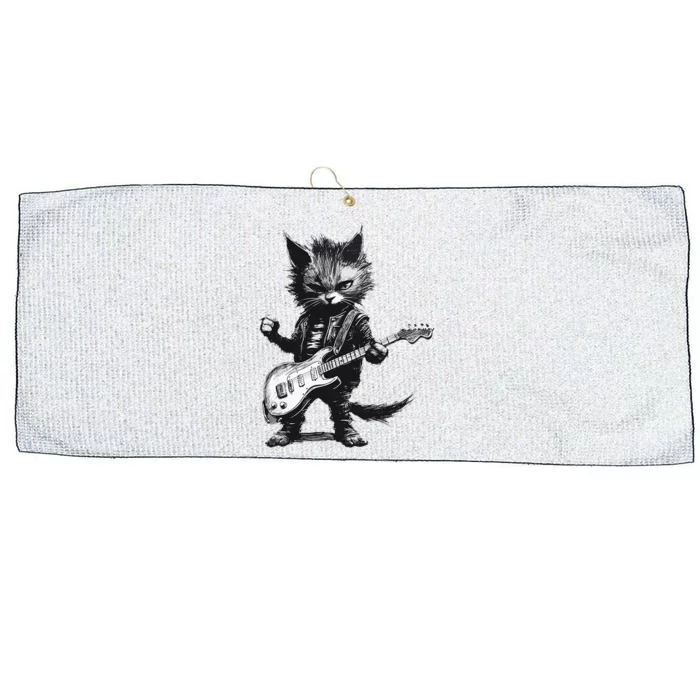 Rock And Roll Cat Guitar Large Microfiber Waffle Golf Towel