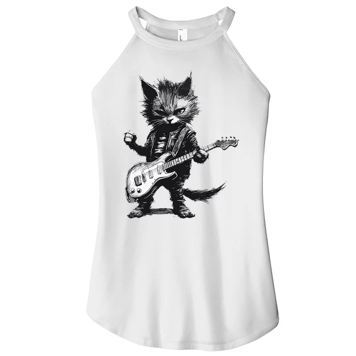 Rock And Roll Cat Guitar Women’s Perfect Tri Rocker Tank