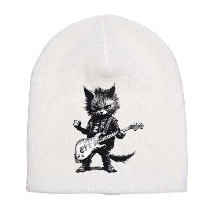 Rock And Roll Cat Guitar Short Acrylic Beanie