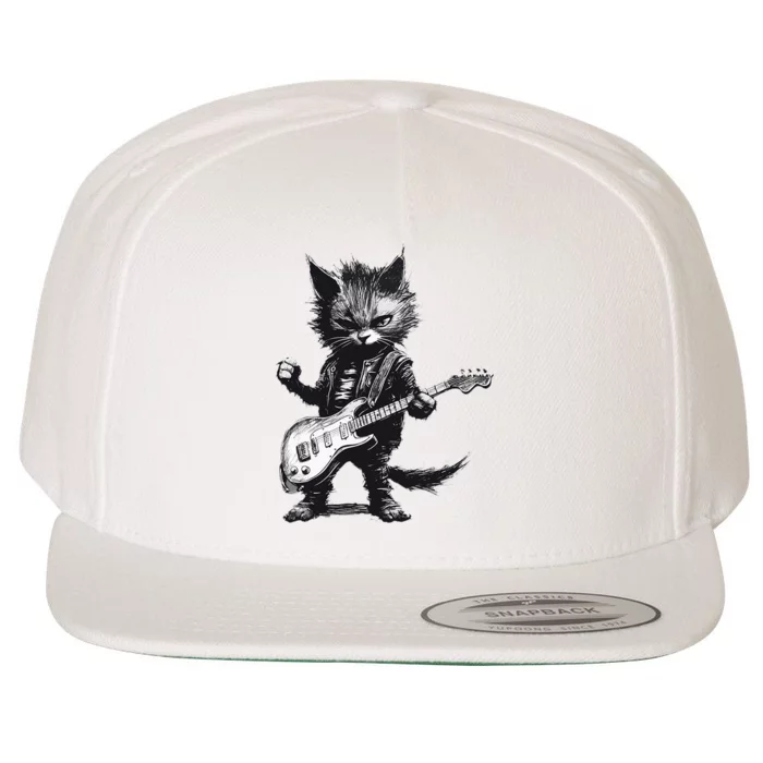 Rock And Roll Cat Guitar Wool Snapback Cap