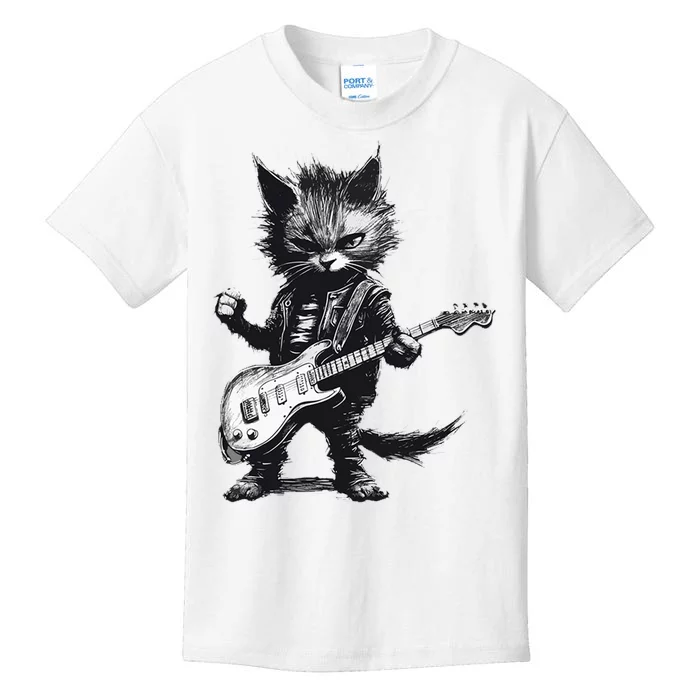 Rock And Roll Cat Guitar Kids T-Shirt