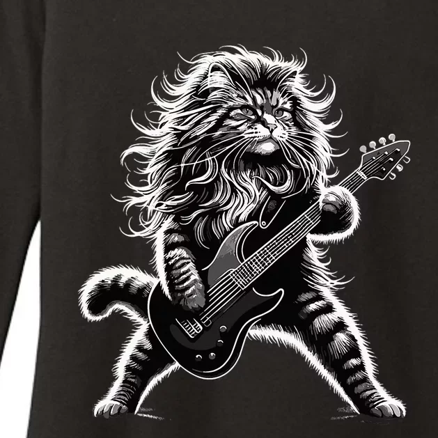 Rock And Roll Cat Playing Guitar Womens CVC Long Sleeve Shirt