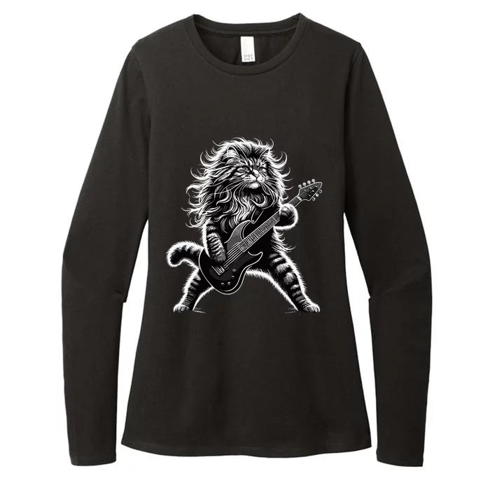 Rock And Roll Cat Playing Guitar Womens CVC Long Sleeve Shirt