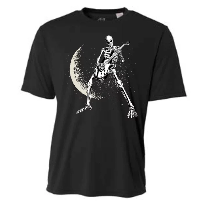 Rock And Roll Skeleton Moon Guitar Cooling Performance Crew T-Shirt