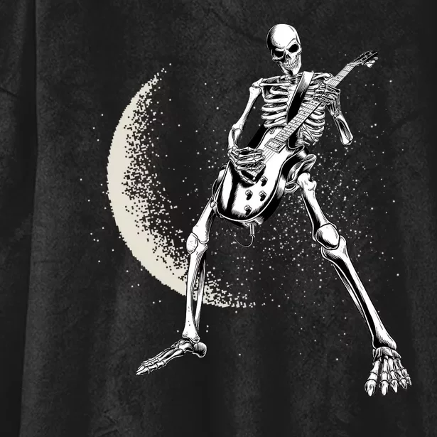 Rock And Roll Skeleton Moon Guitar Hooded Wearable Blanket