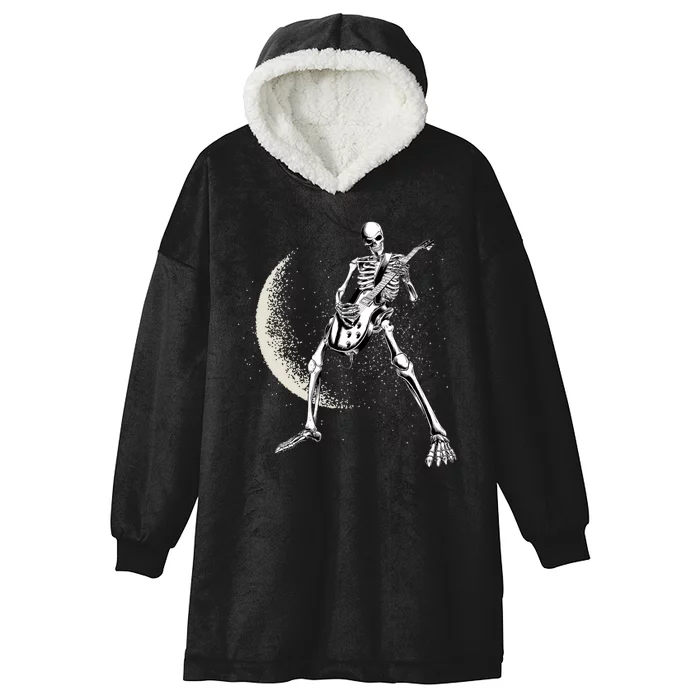 Rock And Roll Skeleton Moon Guitar Hooded Wearable Blanket