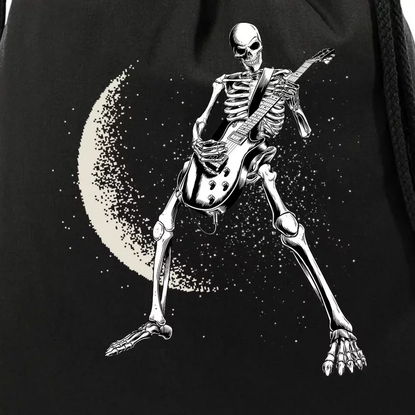 Rock And Roll Skeleton Moon Guitar Drawstring Bag