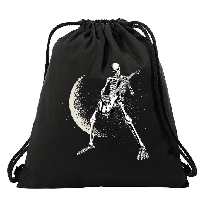 Rock And Roll Skeleton Moon Guitar Drawstring Bag