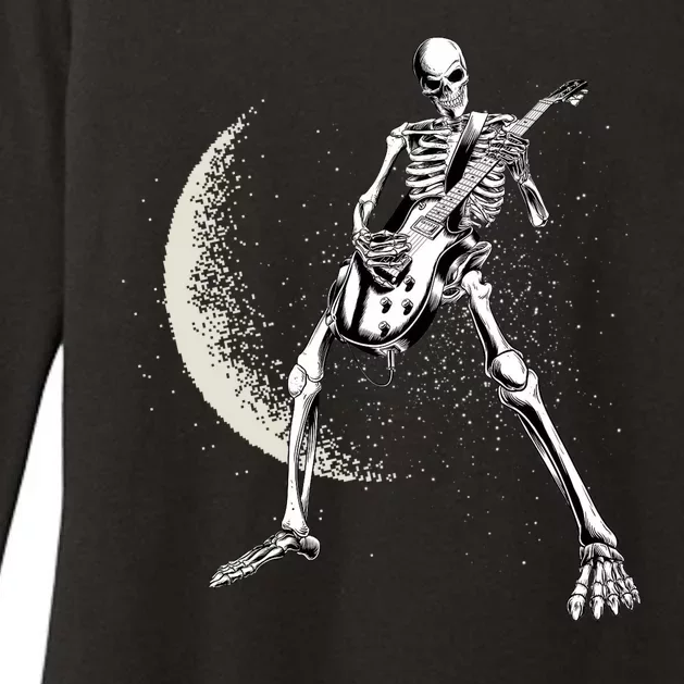 Rock And Roll Skeleton Moon Guitar Womens CVC Long Sleeve Shirt