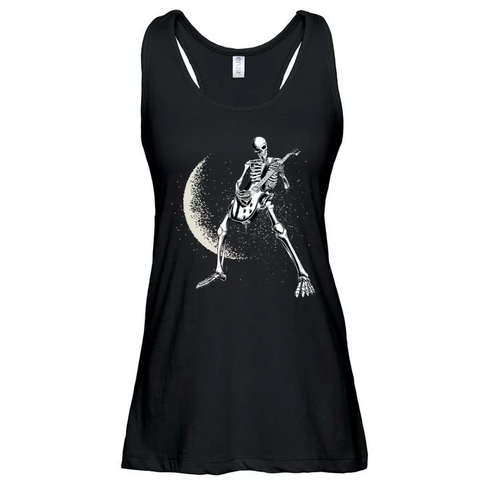 Rock And Roll Skeleton Moon Guitar Ladies Essential Flowy Tank