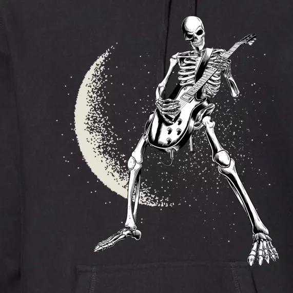 Rock And Roll Skeleton Moon Guitar Premium Hoodie