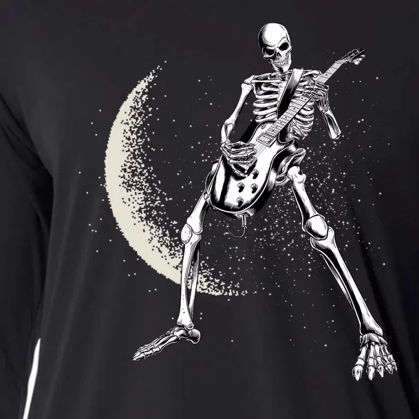 Rock And Roll Skeleton Moon Guitar Cooling Performance Long Sleeve Crew