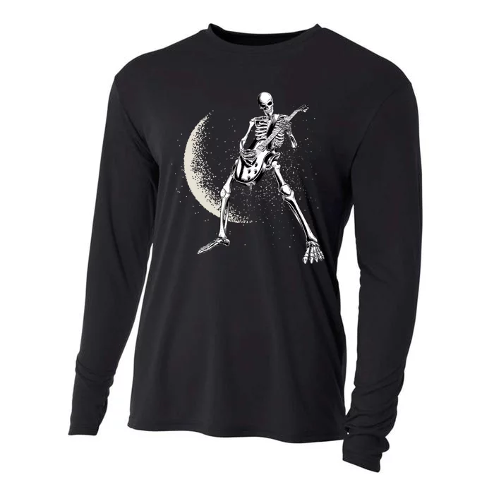 Rock And Roll Skeleton Moon Guitar Cooling Performance Long Sleeve Crew