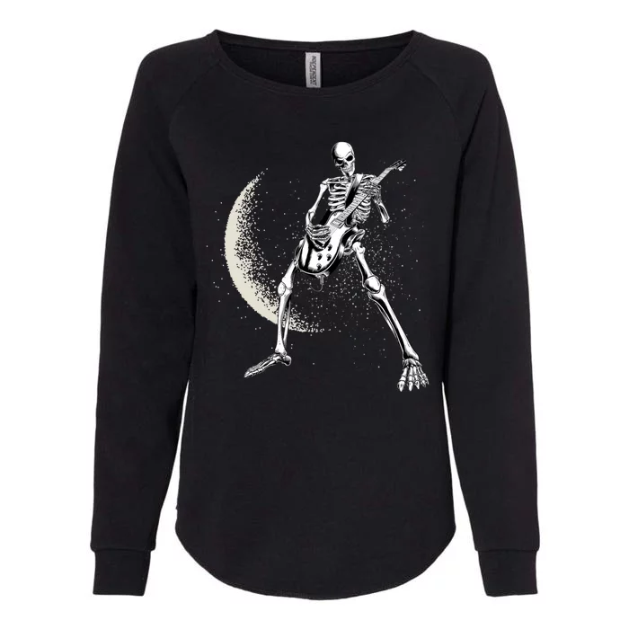 Rock And Roll Skeleton Moon Guitar Womens California Wash Sweatshirt