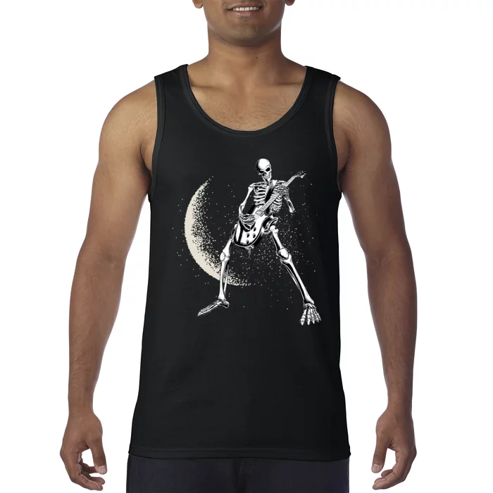 Rock And Roll Skeleton Moon Guitar Tank Top