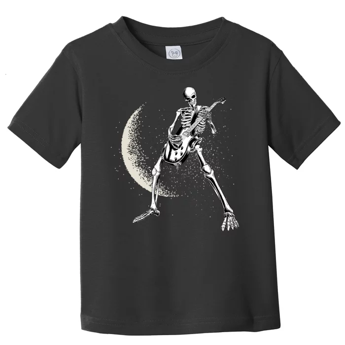 Rock And Roll Skeleton Moon Guitar Toddler T-Shirt