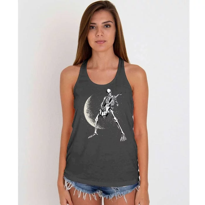 Rock And Roll Skeleton Moon Guitar Women's Knotted Racerback Tank