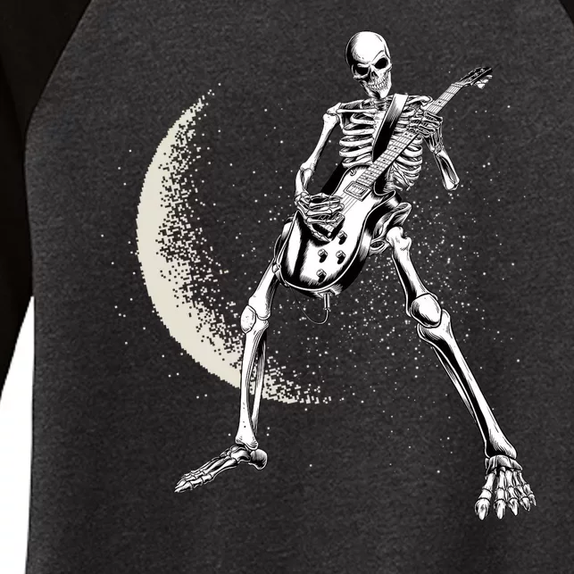 Rock And Roll Skeleton Moon Guitar Women's Tri-Blend 3/4-Sleeve Raglan Shirt