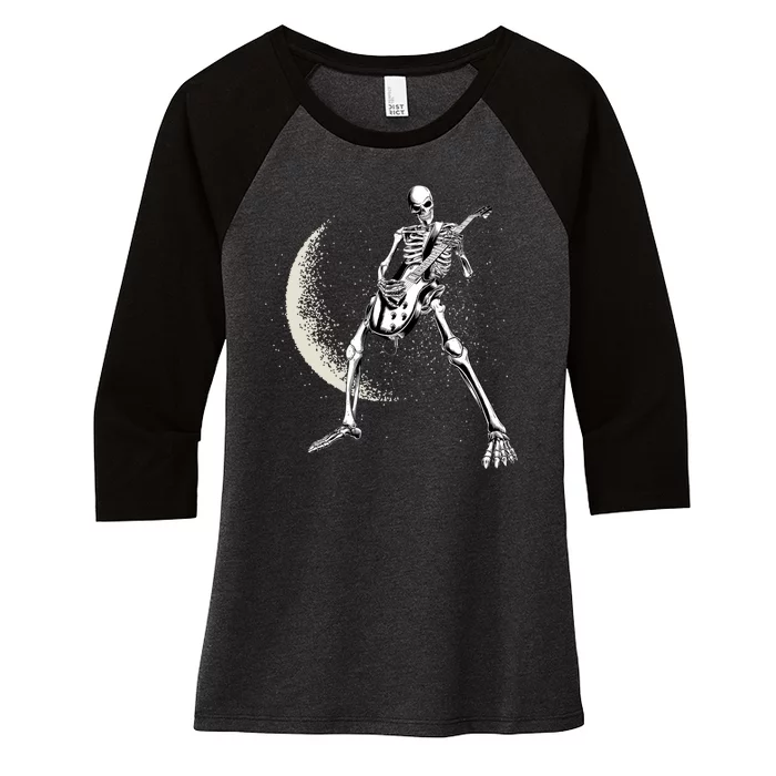 Rock And Roll Skeleton Moon Guitar Women's Tri-Blend 3/4-Sleeve Raglan Shirt