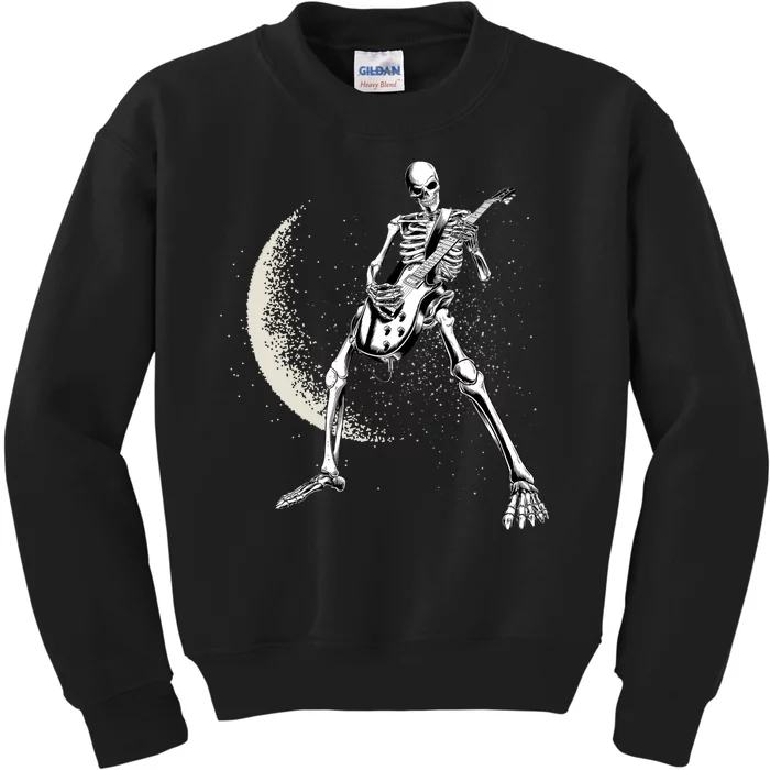 Rock And Roll Skeleton Moon Guitar Kids Sweatshirt