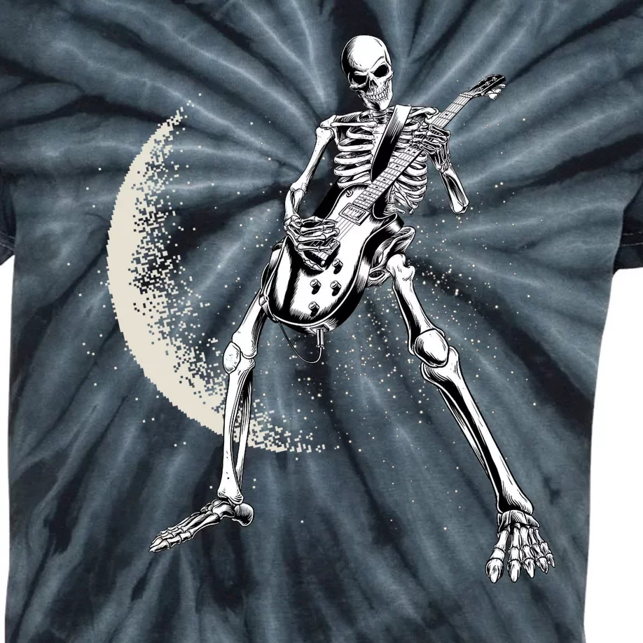 Rock And Roll Skeleton Moon Guitar Kids Tie-Dye T-Shirt