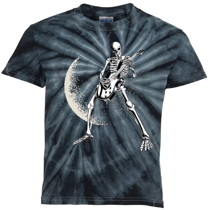 Rock And Roll Skeleton Moon Guitar Kids Tie-Dye T-Shirt