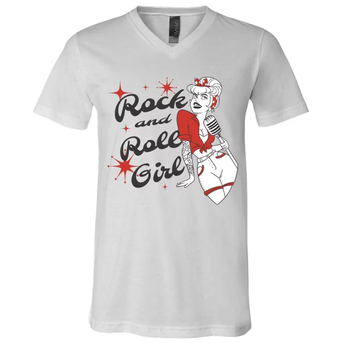 Rock And Roll Girl Vintage V-Neck T-Shirt