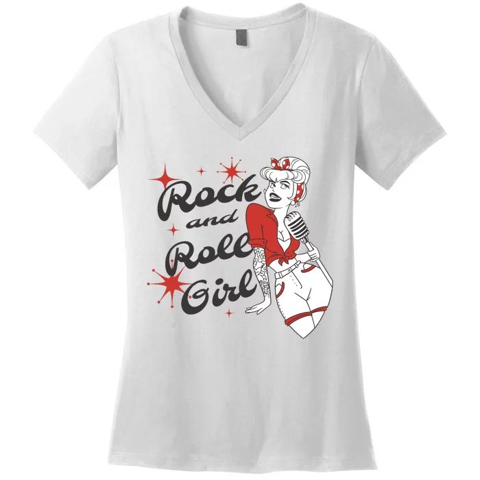 Rock And Roll Girl Vintage Women's V-Neck T-Shirt