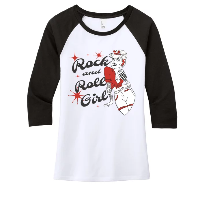 Rock And Roll Girl Vintage Women's Tri-Blend 3/4-Sleeve Raglan Shirt