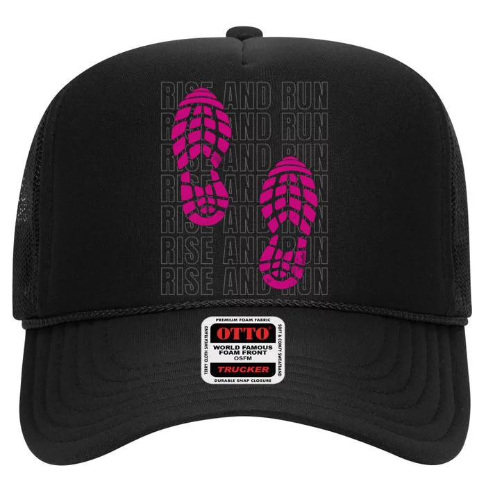 Rise And Run Pink Print High Crown Mesh Trucker Hat