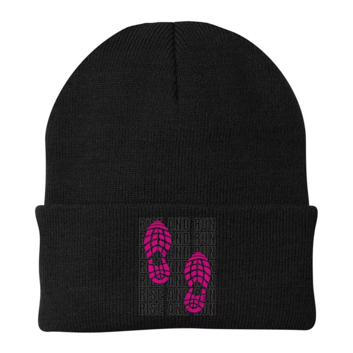 Rise And Run Pink Print Knit Cap Winter Beanie