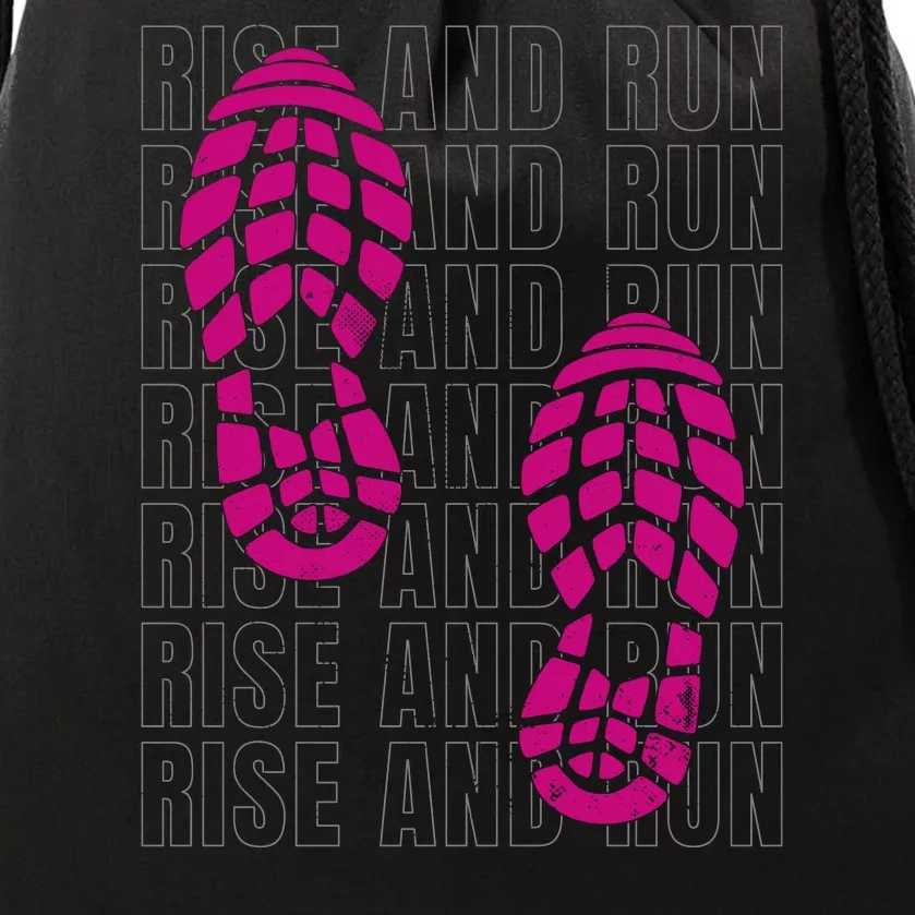 Rise And Run Pink Print Drawstring Bag