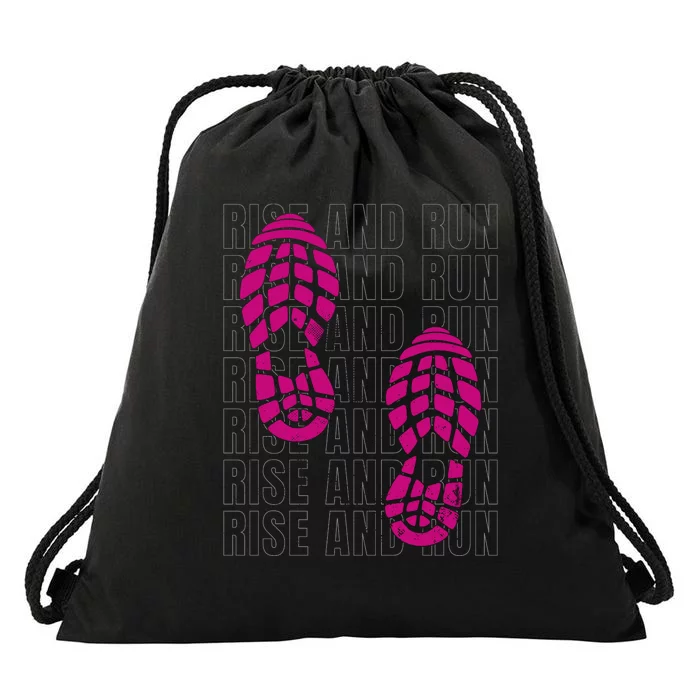 Rise And Run Pink Print Drawstring Bag