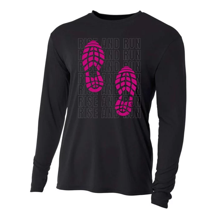 Rise And Run Pink Print Cooling Performance Long Sleeve Crew