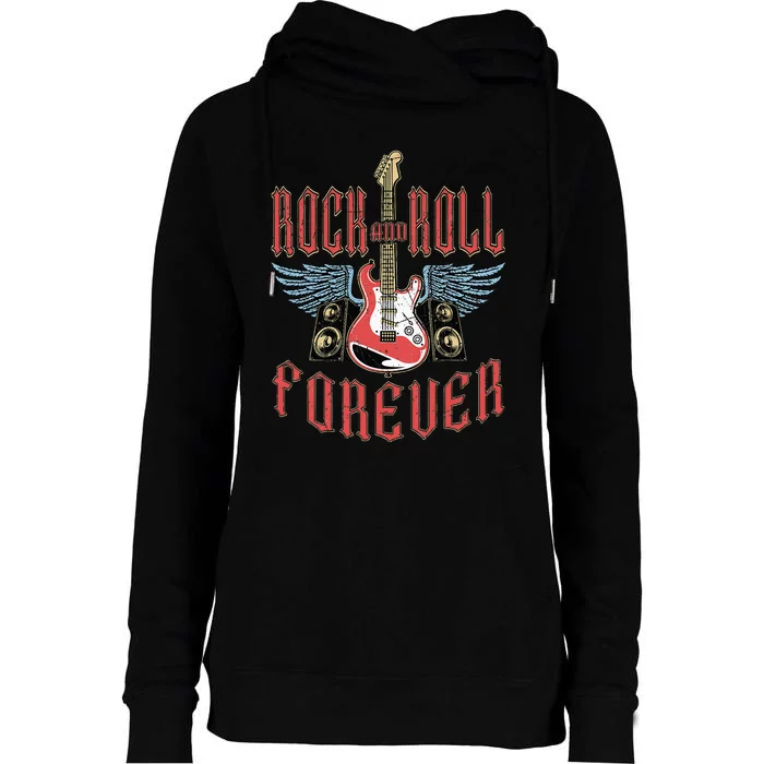 Rock And Roll Guitar Vintage Rock Music Womens Funnel Neck Pullover Hood