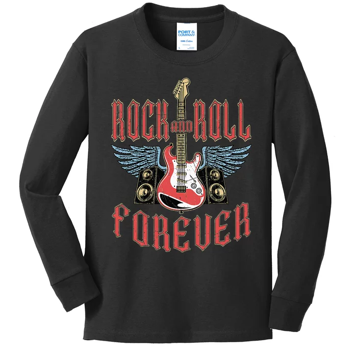 Rock And Roll Guitar Vintage Rock Music Kids Long Sleeve Shirt