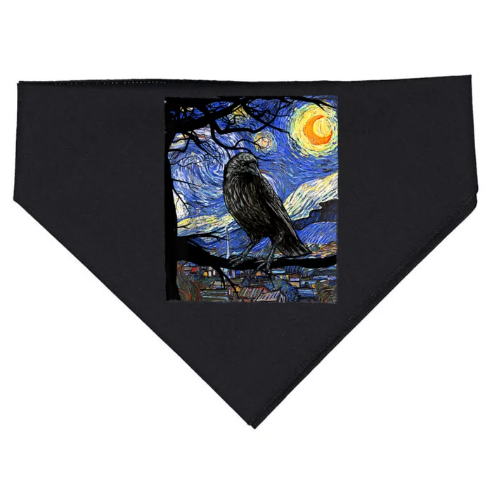 Raven Art Raven Lover Van Gogh Starry Night Crow Lover USA-Made Doggie Bandana