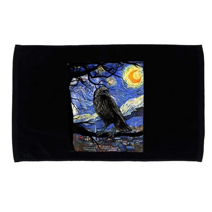 Raven Art Raven Lover Van Gogh Starry Night Crow Lover Microfiber Hand Towel