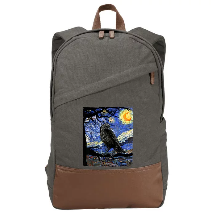 Raven Art Raven Lover Van Gogh Starry Night Crow Lover Cotton Canvas Backpack