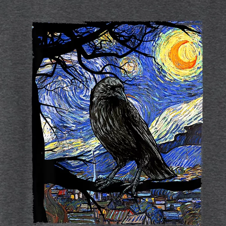 Raven Art Raven Lover Van Gogh Starry Night Crow Lover Women's Crop Top Tee