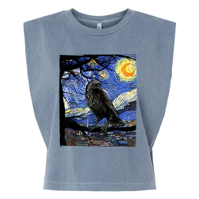 Raven Art Raven Lover Van Gogh Starry Night Crow Lover Garment-Dyed Women's Muscle Tee