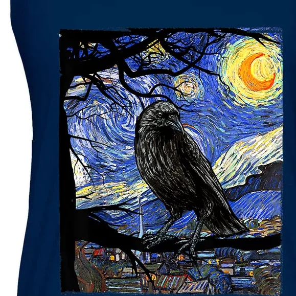 Raven Art Raven Lover Van Gogh Starry Night Crow Lover Ladies Essential Flowy Tank