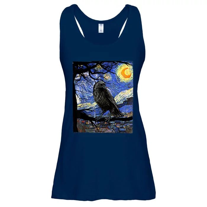 Raven Art Raven Lover Van Gogh Starry Night Crow Lover Ladies Essential Flowy Tank