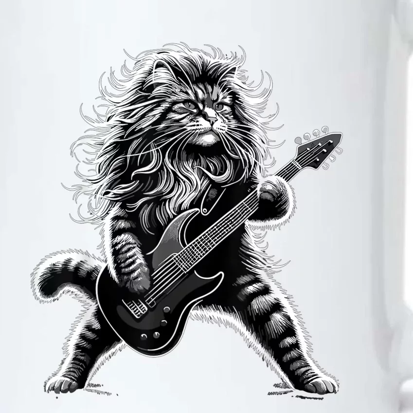 Rock And Roll Cat Playing Guitar Black Color Changing Mug