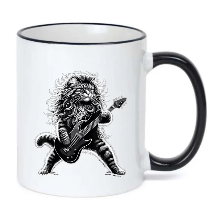 Rock And Roll Cat Playing Guitar Black Color Changing Mug