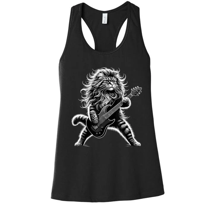 Rock And Roll Cat Playing Guitar Women's Racerback Tank