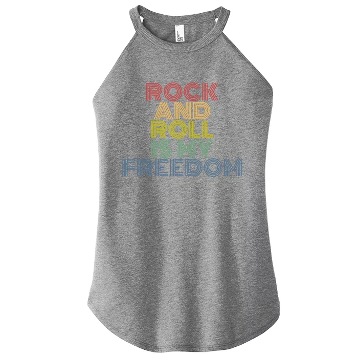 Rock And Roll Is My Freedom Retro 70s Vintage Gift Women’s Perfect Tri Rocker Tank