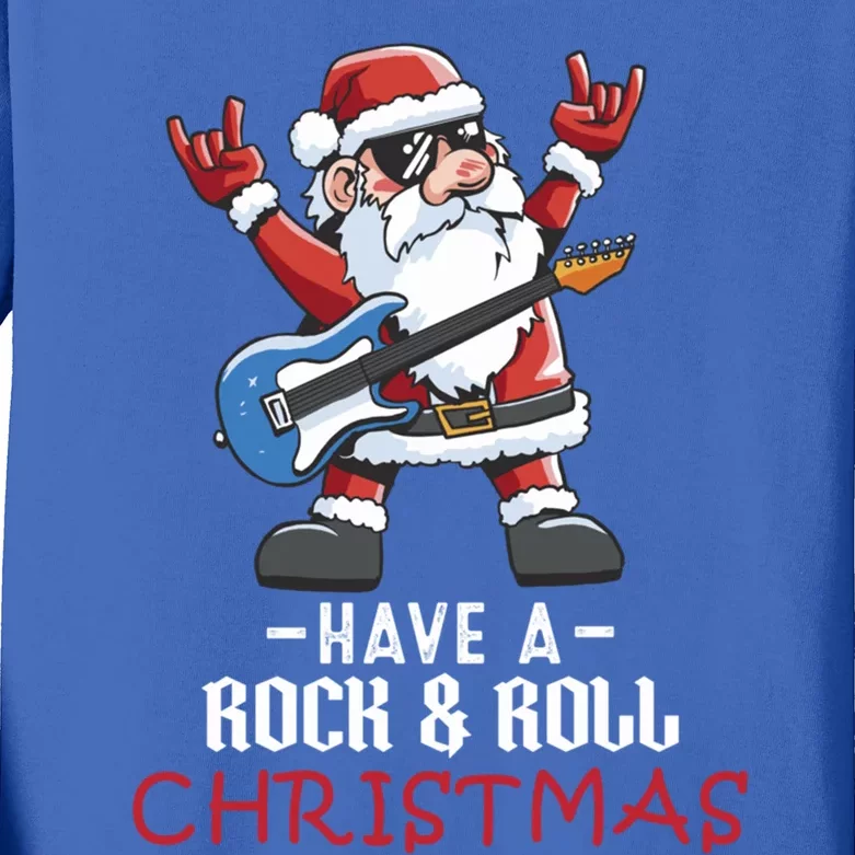 Rock And Roll Guitar Santa Christmas Rock Music Lover Gift Kids Long Sleeve Shirt