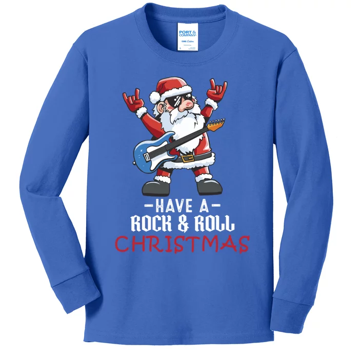 Rock And Roll Guitar Santa Christmas Rock Music Lover Gift Kids Long Sleeve Shirt